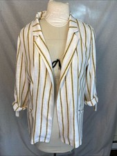 Love Tree White Blazer with Mustard Blue Stripes. Size L
