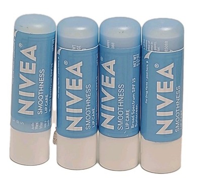 ( LOT OF 4 ) Nivea SMOOTHNESS LIP CARE w Broad Spectrum SPF 15 Sunscreen 0.17 Oz