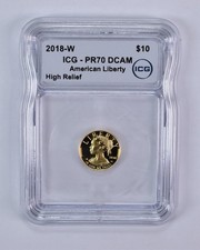 2018-W $10 American Gold Liberty High Relief 1/10 Oz Gold PR70 DCAM ICG 6299.50 per troy oz