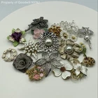 Vintage Floral Enamel Rhinestone Brooches Costume Jewelry Lot of 17 233g