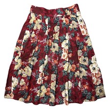 Vintage Herman Geist Red Floral Pleated Skirt w/ Pockets, Size 6