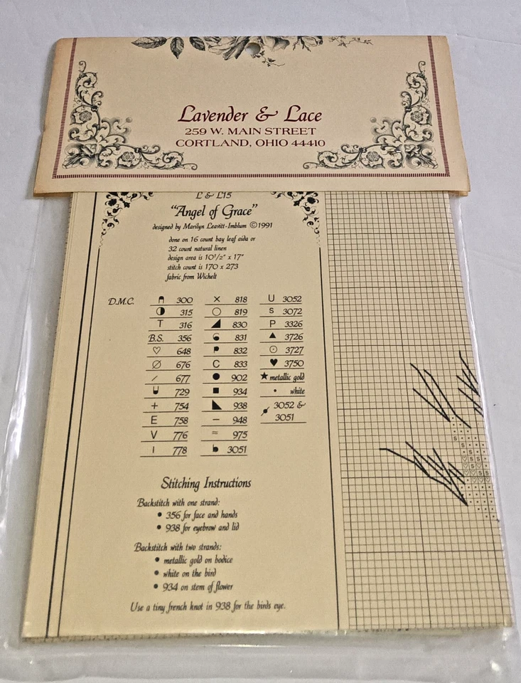 4 Vtg NOS Lavender & Lace Cross Stitch Pattern ANGEL of Hope Mercy Love Grace - Image 3 of 4