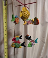 Wooden Colorful Reef 9 Fish Hanging Mobile Handmade Painted Caribbean