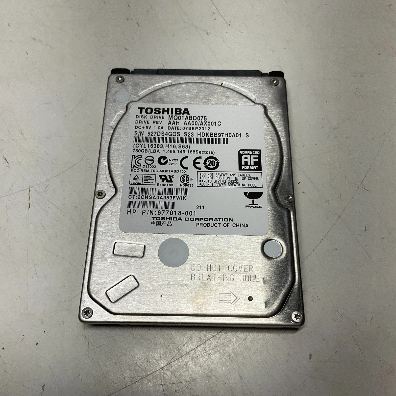 Toshiba MQ01ABD075 750GB 5400RPM Laptop 2.5" SATA Hard disk