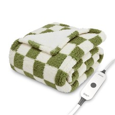 Sunbeam Printed Royal Sherpa Foot Pocket Heated Throw Electric Blanket, 50 x ...