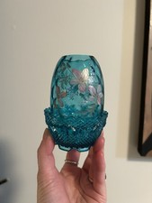 Vintage Fenton Hand Painted Flowers Blue Glass Fairy Lamp