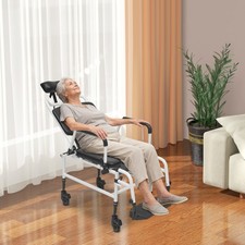 Reclining Shower Chair with Wheels, Tilt Commodes Wheelchair Toilet for Elderly