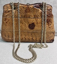 Vintage Unbranded Brown Snakeskin Clutch Purse Shoulder Bag Excellent 