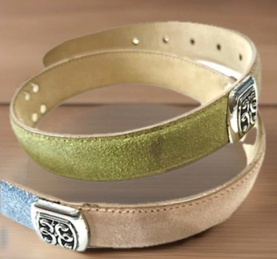 Cinturón vintage BRIGHTON mediano pastel bloques de colores gamuza tono plata hebilla de herrajes Foto 2 de 4