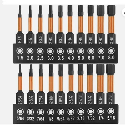 Komplettes 20-teiliges Elektro-Schraubendreher-Bit-Set mit metrischen und Zollbo