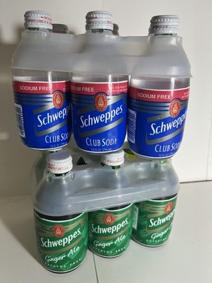 Vintage Full Schweppes Ginger Ale + Club Soda Bottle Label Unopened Prop