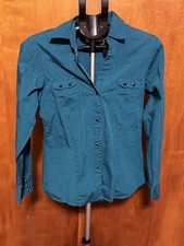 Roper Women's Medium Teal Western Snap Shirt Long Sleeve Solid Poplin Cowgirl