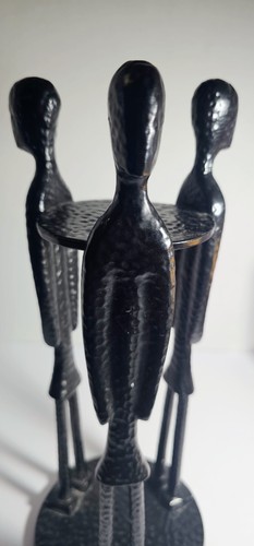 Hammered Black Metal Shadow People African Style Figures Pillar Candle Holder - Picture 7 of 14