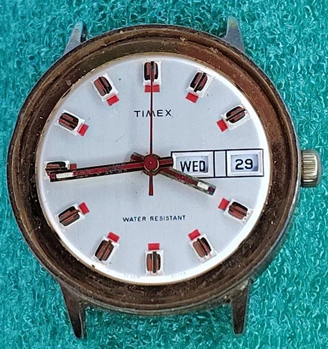 C1702 mens 1974 Timex Marlin Red Fancy Manual Vintage Runs As Is Parts Watch lot