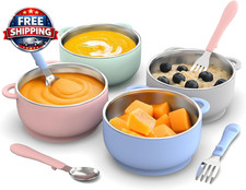 Toddler Feeding Suction Bowls and Utensils Set, 2-In-1 Stainless Steel 304 Kids