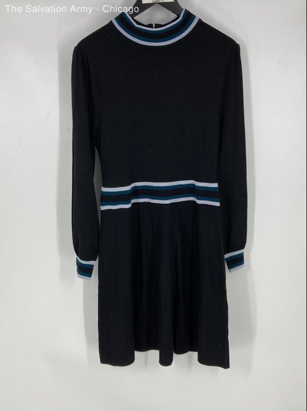 Vince Camuto Womens Black Blue Long Sleeve Back Zip Sweater Dress Size Large
