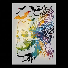 Gothic Skull Stencil Large 12" Halloween Spider Web Bat Craft Painting Template