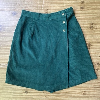 David Hollis Vintage Green Corduroy Skort Wrap Skirt Shorts Sz 8 100% Cotton