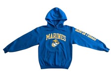 Champion ECO USMC Marine Corps Pullover Hoodie Sleeve Spell Out Blue Medium
