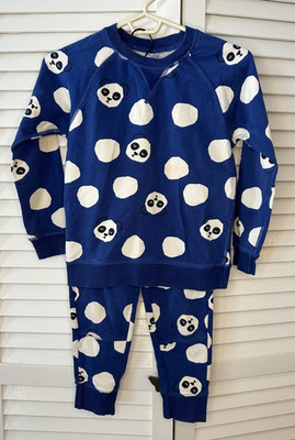 Hanna Andersson Size 120/130 7/8 Blue Panda Print Sweatshirt Pants Sweatsuit Set