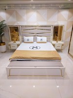 Luxus Schlafzimmer Set Bett + 2X Nachttische Holz Komplettes Modern Gold Neu