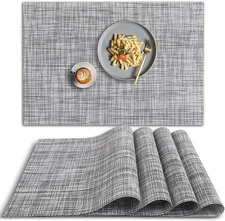 homEdge PVC Placemat, 4 PCS of Non-Slip Heat Resistant 45 cm x 30 cm, Gray 