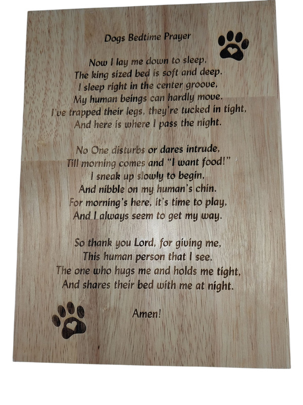 Dogs bedtime prayer handmade wooden wall sign size 8x12 oak
