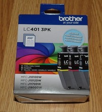 Genuine Brother LC401 Color Cyan Magenta Yellow Ink Cartridges Dated 2028