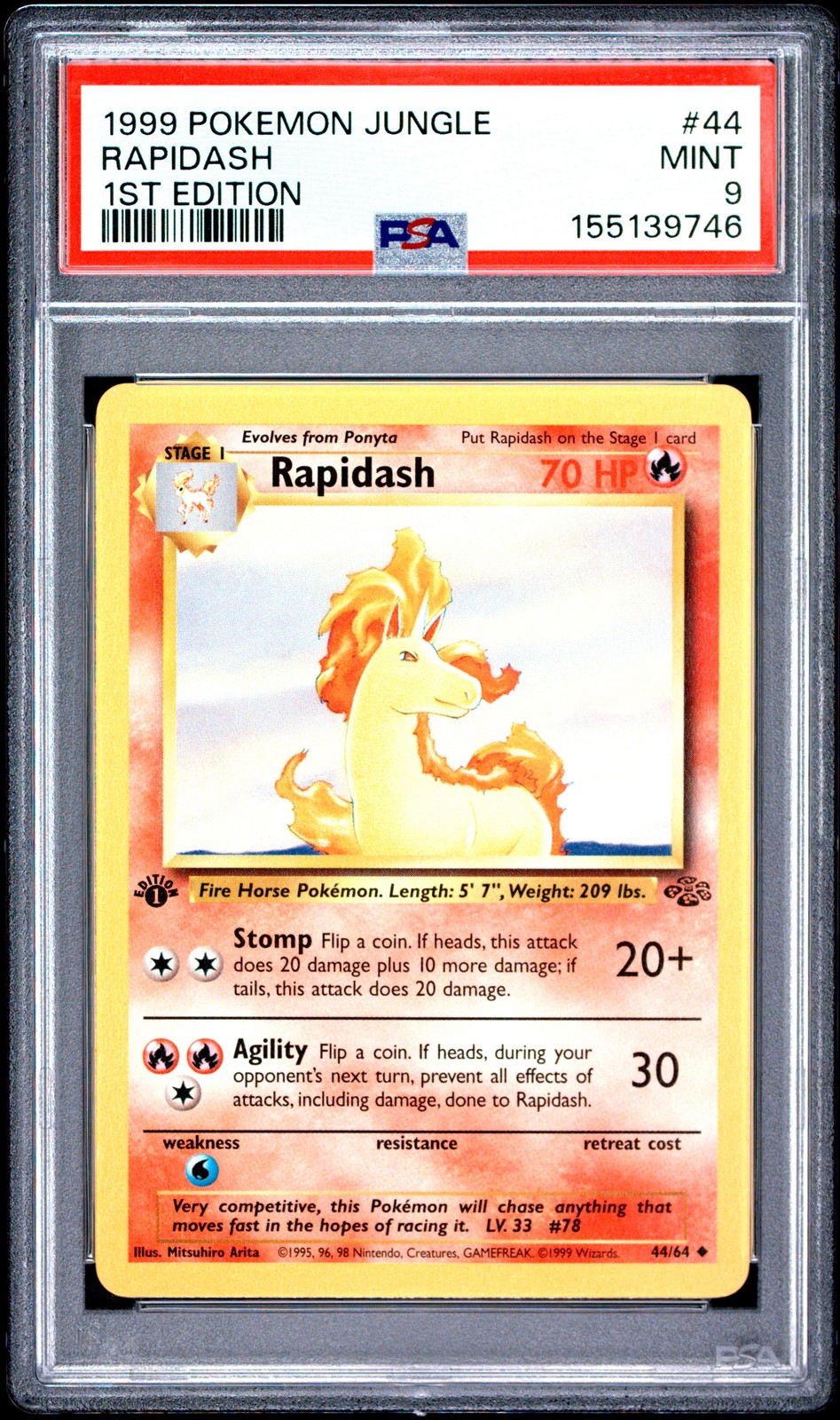 1999 POKEMON JUNGLE 1ST EDITION #44 RAPIDASH PSA 9