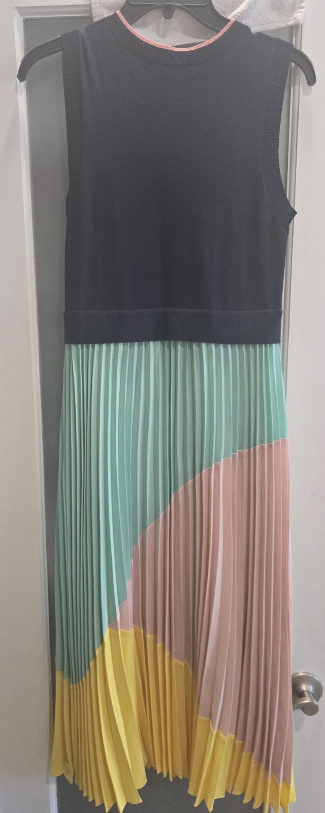 Ted Baker Blue &Pink Top+ Colorblock Accordion Pleat Midi dress, Fit&Flare, Sz 2