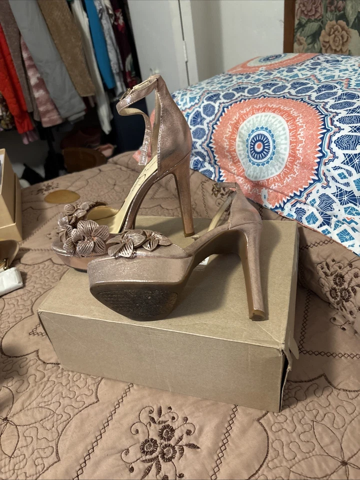 Jessica Simpson Floral Peep-Toe Heels with Ankle Straps - Image 2 of 4