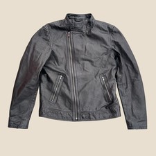 Banana Republic Mens Black Genuine Leather Asymmetrical Zip Moto Jacket Medium