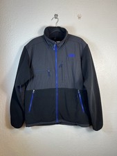 The North Face Mens Large Fleece Jacket Black Polartec Full Zip Blue Accents
