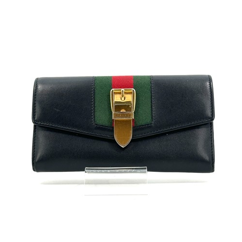 GUCCI Sylvie Sherry Line Geldbörse Schwarz Leder Gold Hardware 131848 Authentisch