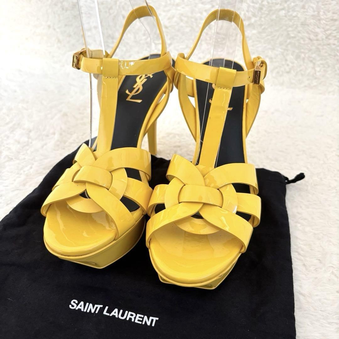 Saint Laurent sandali alla caviglia smaltati omaggio giallo US 6 5 ottimi senza scatola