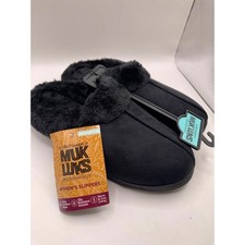 MUK LUKS Women's Black Faux Fur Clog Slippers Medium 7-8