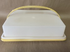 Vintage Tupperware Rectangular Sheet Cake Carrier keeper 13" x 9" Harvest Gold
