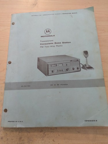 MOTOROLA CONSOLETTE BASE STATION OWNER'S MANUAL - 1968 - Picture 1 of 12