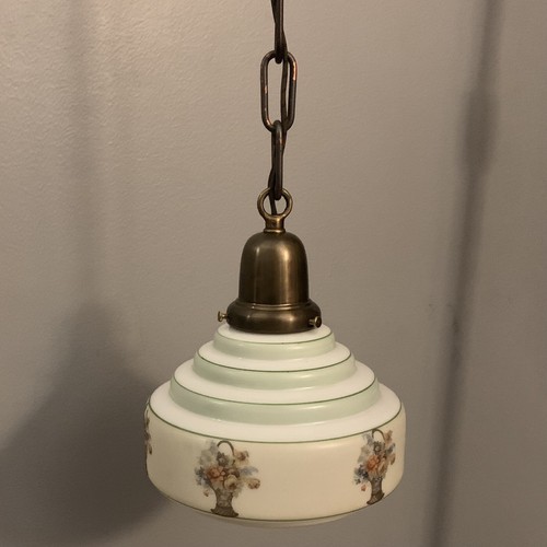 31” Wired Single Brass Pendant Light Fixture Antique Vintage Art Deco Shade 2F - Picture 3 of 6