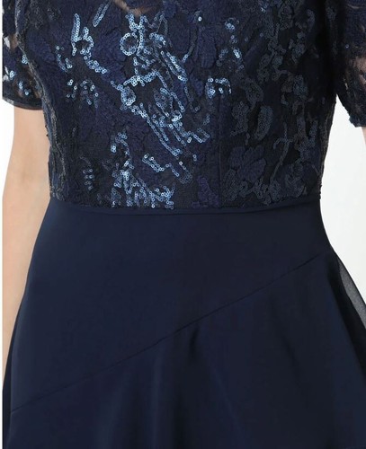 Adrianna Papell Navy Sequin Embroidered Mesh Top Evening Dress NWT Size 2 - Picture 6 of 10