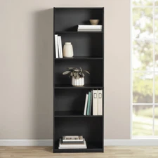 Mainstays 5-Shelf Bookcase with Adjustable Shelves, True Black Oak