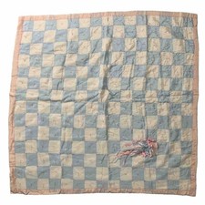 Vintage Blue White Pink Checkered Acetate Small Baby Blanket 36x34