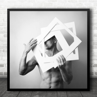 B&W Self Portrait Studio Frame Square Male Frames Square Wall Art Print