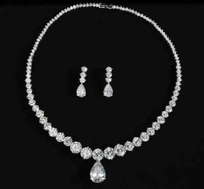 20Ct Pear Lab Created Diamond Women's Tennis Necklace Set 14K White Gold Plated
