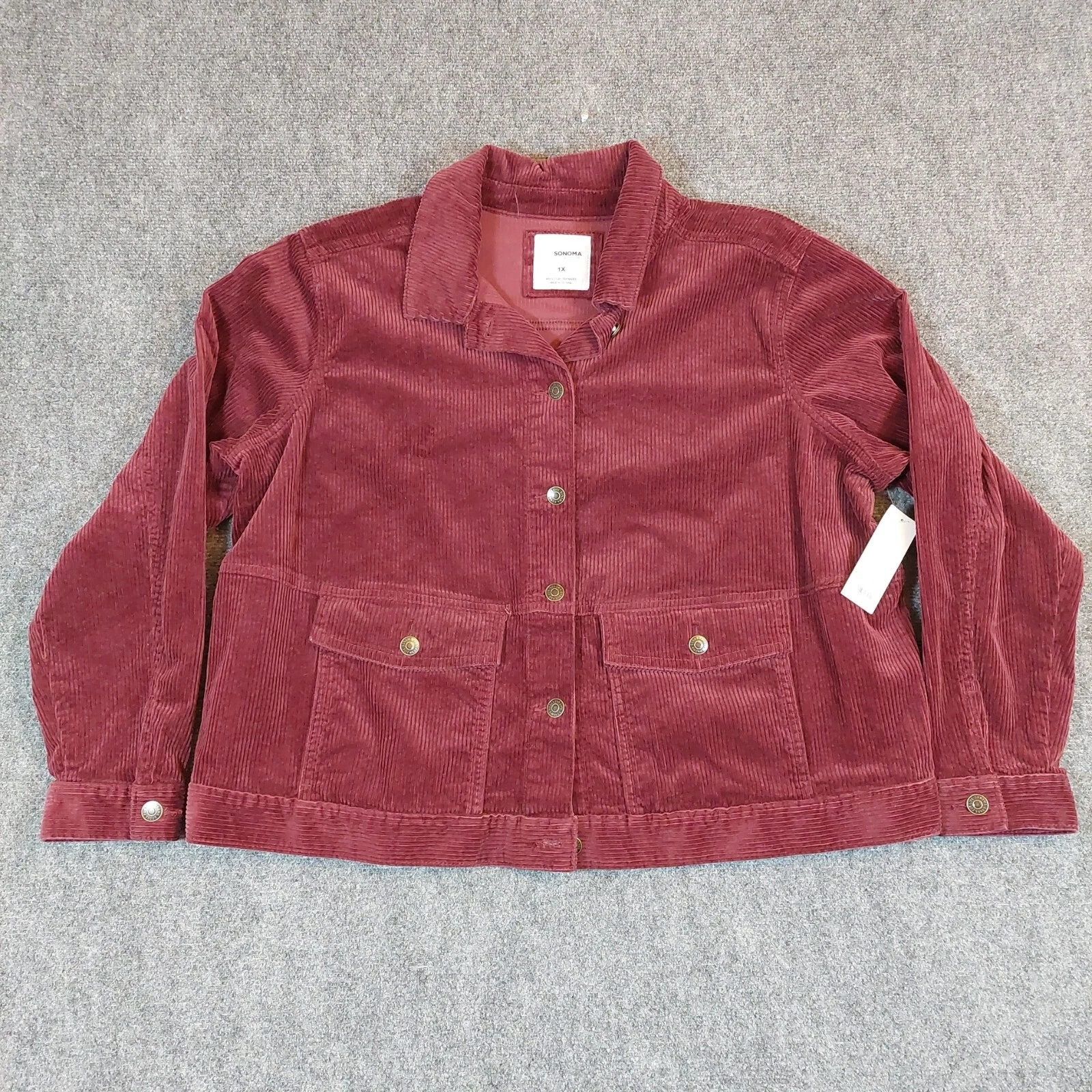 VETEMENTS Giacca blazer donna Sonoma velluto a coste XL 1X viola prugna bottoni tasche anteriori nuova con etichette