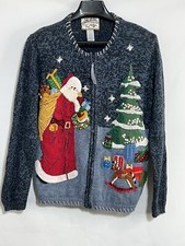 Heirloom Collectibles Vintage 90s Christmas Holiday Knit Zip Cardigan Sweater S