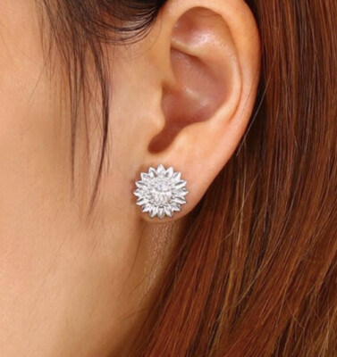 18K WEISSGOLD GEFÜLLTE SONNENBLUME OHRSTECKER MIT SWAROVSKI KRISTALLEN WG70