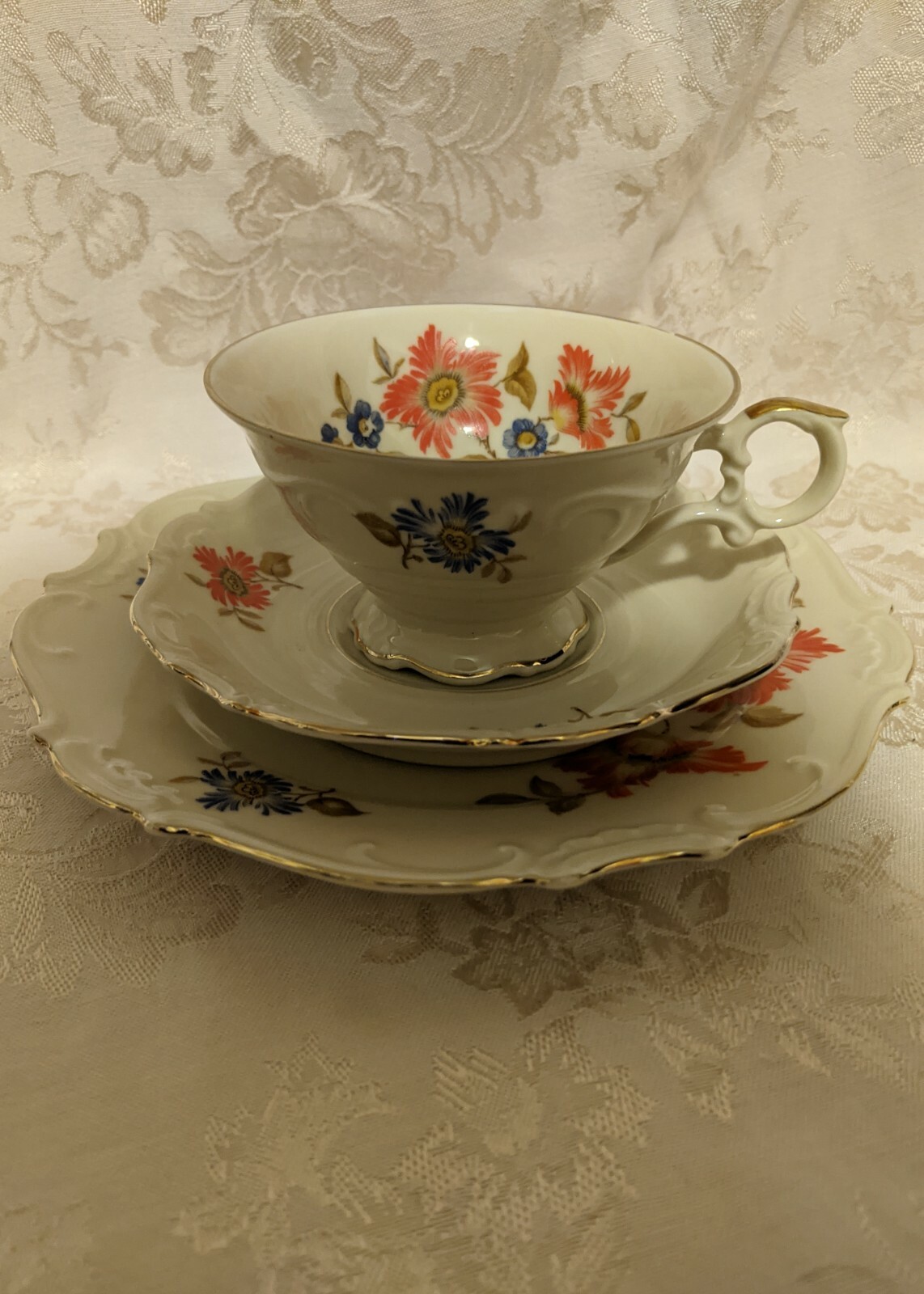 Vintage Schumann Bavaria Set 3 - Tea Cup/Saucer/Dessert Plate Flower w ...