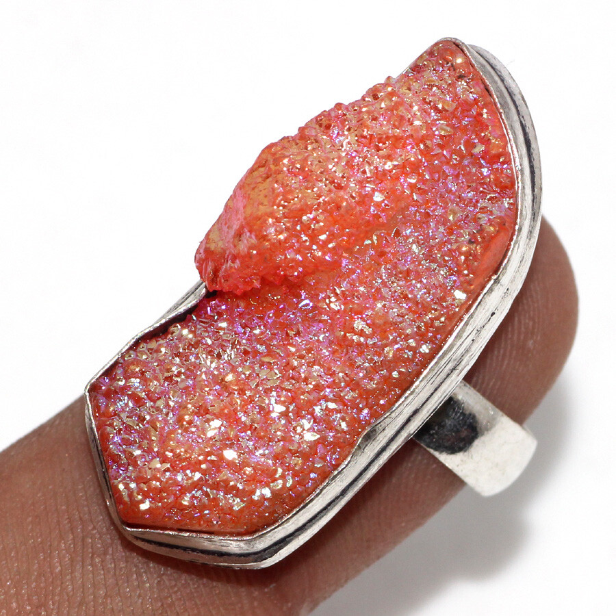 Titanium Druzy 925 Silver Plated Gemstone Handmade Ring US 8 Modern Gifts JW