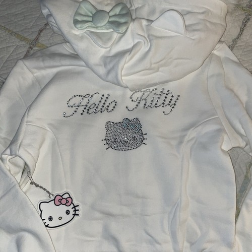 Hello Kitty Faux Fur Zip-up Kawaii Hoodie- White with Ears & Fur Trim Sz Small - Picture 7 of 7
